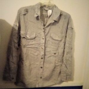 Chico's Womens white & black pinstripe buttondown Sz 1/ Sz 8